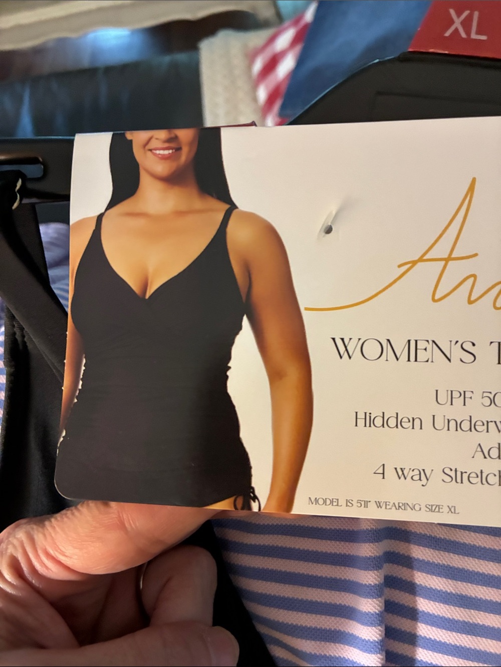 Women's Black Tankini Top and mid rise bottoms  - Comfort Fit